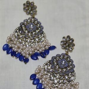 Elegant Gold and Blue Chandelier Earrings